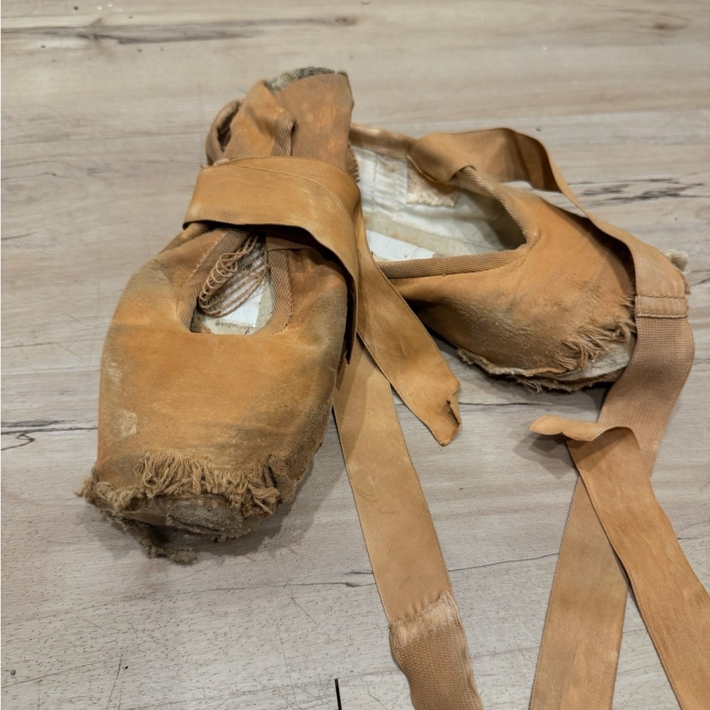 2 Pairs Of Worn Out Tan Ballet Pointe Shoes